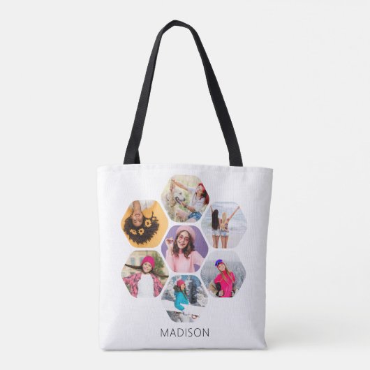 Multi-Foto Collage Moderner Personalisierter Name Tasche (Rückseite)