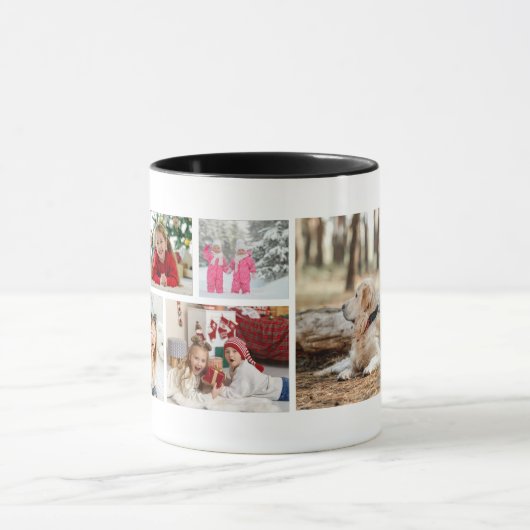 Multi-Foto Collage Moderner Personalisierter Name Tasse (Zentrum)