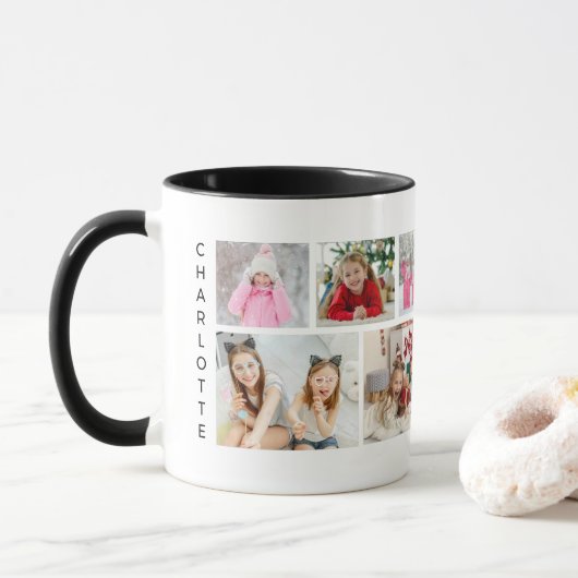 Multi-Foto Collage Moderner Personalisierter Name Tasse (Mit Donut)