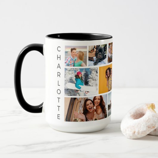 Multi-Foto Collage Moderner Personalisierter Name Tasse (Mit Donut)