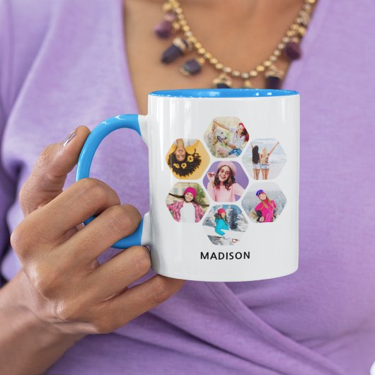 Multi-Foto Collage Moderner Personalisierter Name Tasse