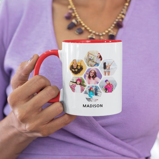 Multi-Foto Collage Moderner Personalisierter Name Tasse