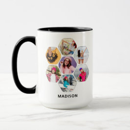 Multi-Foto Collage Moderner Personalisierter Name Tasse