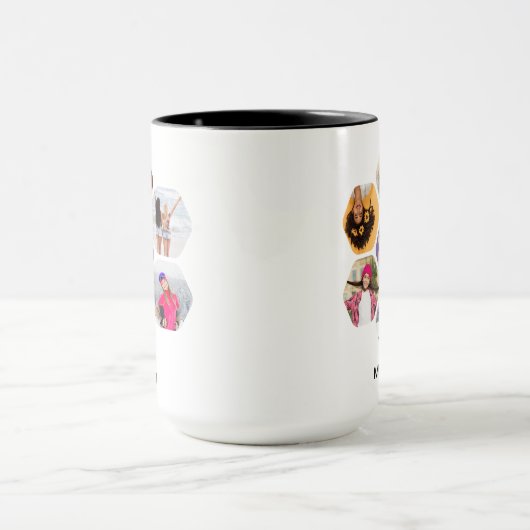 Multi-Foto Collage Moderner Personalisierter Name Tasse (Zentrum)