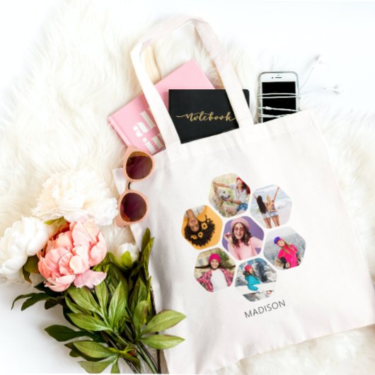 Multi-Foto Collage Moderner Personalisierter Name Tragetasche