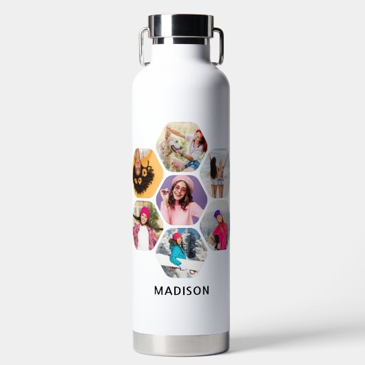 Multi-Foto Collage Moderner Personalisierter Name Trinkflasche (Vorderseite)