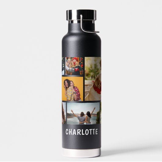 Multi-Foto Collage Moderner Personalisierter Name Trinkflasche (Links)