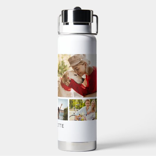 Multi-Foto Collage Moderner Personalisierter Name Trinkflasche (Hinten)