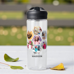 Multi-Foto Collage Moderner Personalisierter Name Trinkflasche