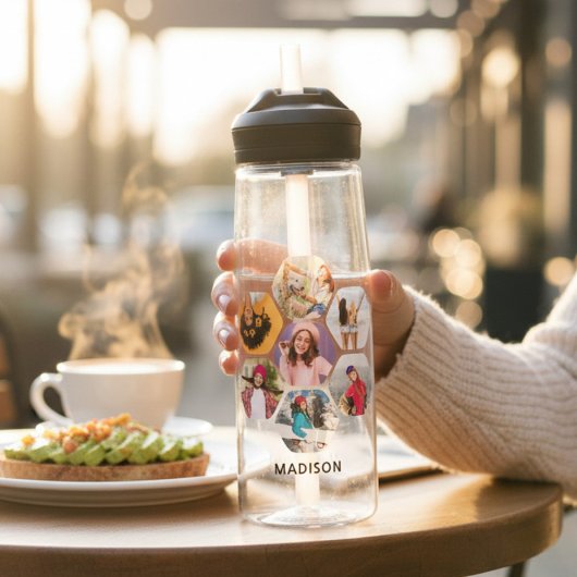 Multi-Foto Collage Moderner Personalisierter Name Trinkflasche