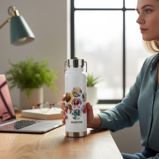 Multi-Foto Collage Moderner Personalisierter Name Trinkflasche