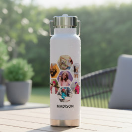 Multi-Foto Collage Moderner Personalisierter Name Trinkflasche