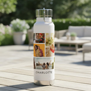 Multi-Foto Collage Moderner Personalisierter Name Trinkflasche