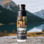 Multi-Foto Collage Moderner Personalisierter Name Trinkflasche<br><div class="desc">Multi Foto Collage Moderne Personalisierte Name Wasser Flasche bietet eine Foto-Collage von neun Ihrer Lieblings-Fotos. Personalisiert mit Ihrem Namen in modernem White Script. Perfekt zum Geburtstag, Weihnachten, Muttertag, Vatertag, Großeltern, Bruder, Schwester, bester Freund und vieles mehr. FOTO TIPP: Zentrieren Sie Ihre Fotos vor dem Hochladen nach Zazzle. Entworfen von ©Evco...</div>