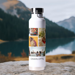Multi-Foto Collage Moderner Personalisierter Name Trinkflasche
