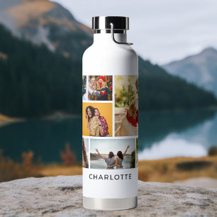 Multi-Foto Collage Moderner Personalisierter Name Trinkflasche