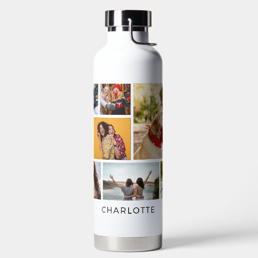Multi-Foto Collage Moderner Personalisierter Name Trinkflasche (links)