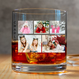 Multi-Foto Collage Moderner Personalisierter Name Whiskyglas