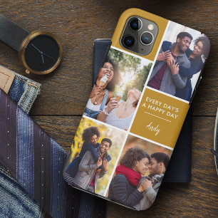 Multi-Foto-Collage Positives Zitat Senfbraun Maßge Case-Mate iPhone Hülle
