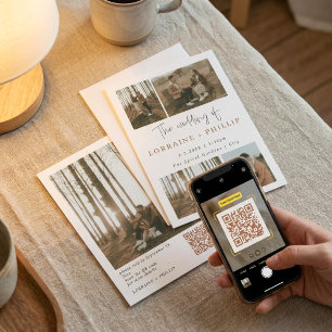 Multi Foto Collage QR Code Minimalistisch Hochzeit Einladung