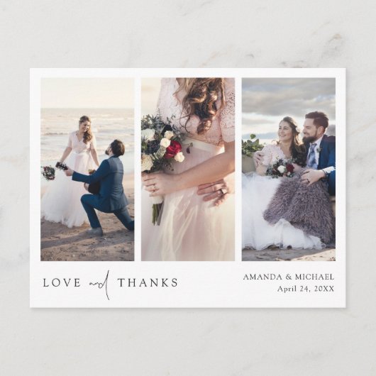 Multi Foto Collage Wedding Vielen Dank Postkarte (Vorderseite)