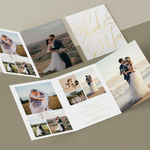 Multi Foto Gold Skript Hochzeit danke Karte