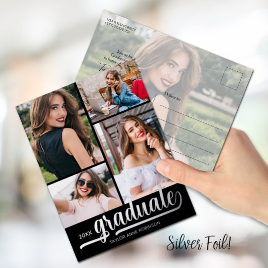 Multi-Foto-Graduierungspartei Folie Einladungspostkarte