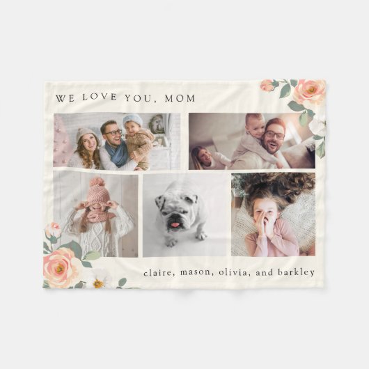 Multi-Foto-Grid für Mutter mit Peach-Blume Fleecedecke (Vorderseite (Horizontal))