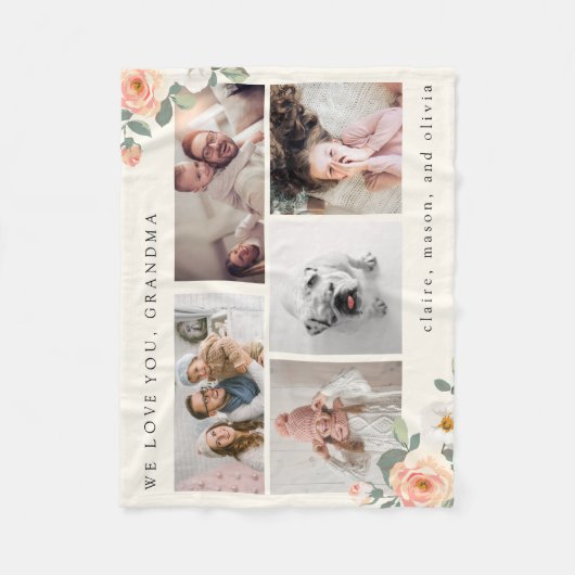 Multi Foto Grid für Oma mit Peach-Blume Fleecedecke (Vorderseite)