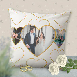 Multi-Foto Hochzeit Liebe Golden Hearts Geschenk Kissen