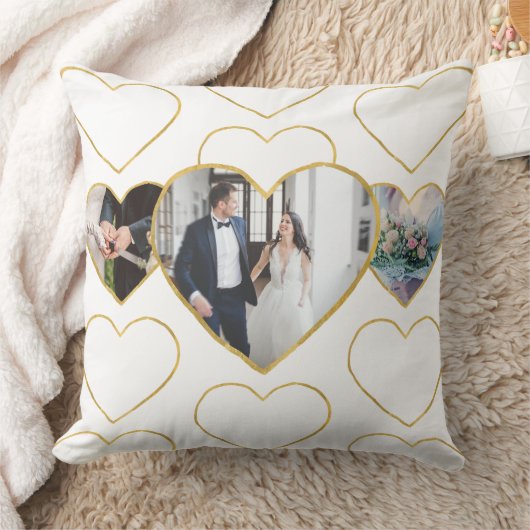 Multi-Foto Hochzeit Liebe Golden Hearts Geschenk Kissen (Decke)