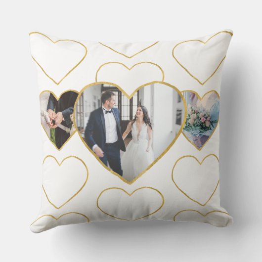 Multi-Foto Hochzeit Liebe Golden Hearts Geschenk Kissen (Rückseite)