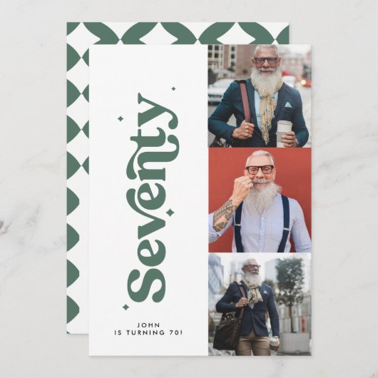 Multi-Foto Modernes, schlichtes schlingiges Grün 7 Einladung (Vorne/Hinten)