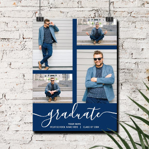 Multi-Foto Navy Blue Graduation Party Poster