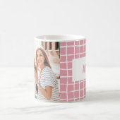 Multi-Foto Rosa Karo Spaß Typografie beste Freunde Kaffeetasse (Mittel)