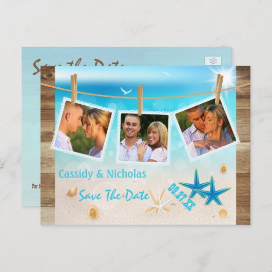 Multi-Foto Tropical Beach Save the Date Postkarte (Vorne/Hinten)