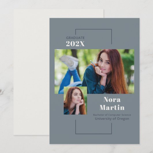 Multi-Foto Uni-Abschluss Dusty Blue Ankündigung (Vorne/Hinten)