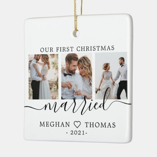 Multi-Fotos erste Weihnachten Verheiratet Keramikornament (Links)