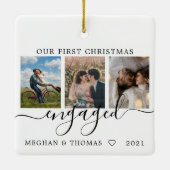 Multi-Fotos erste Weihnachten Verlobt Keramikornament (Rückseite)