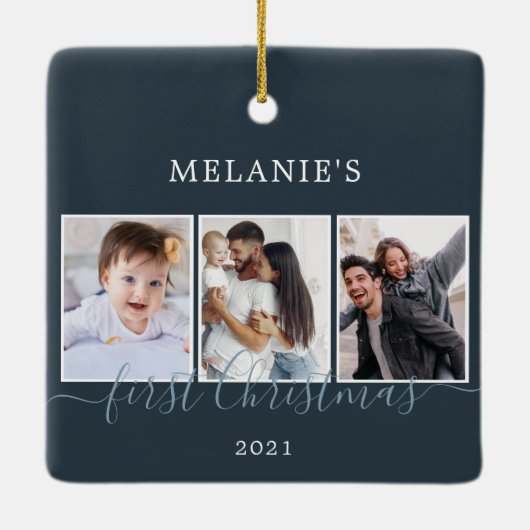 Multi-Fotos erste Weihnachts-Keramik Ornament (Rückseite)