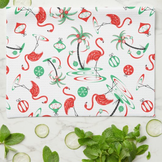 Multi Geschirrtuch des roten Weihnachtsflamingos (Gefaltet)