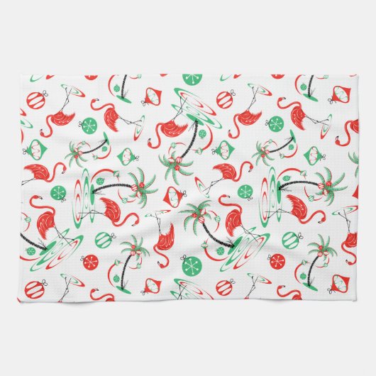 Multi Geschirrtuch des roten Weihnachtsflamingos (Horizontal)