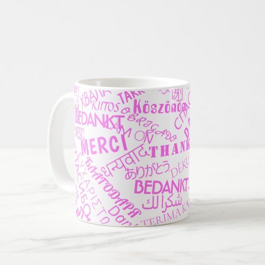 Multi Language dank Text Tasse International Word (Vorderseite Links)