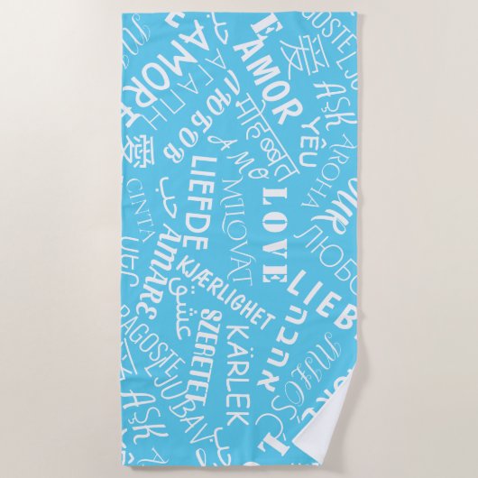 Multi-Language-Liebe Text Blue Beach Handtuch (Vorderseite)