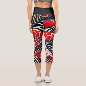 Multi-Muster Rot und Schwarz Hochgebrägtes Capri Leggings (Rückseite)