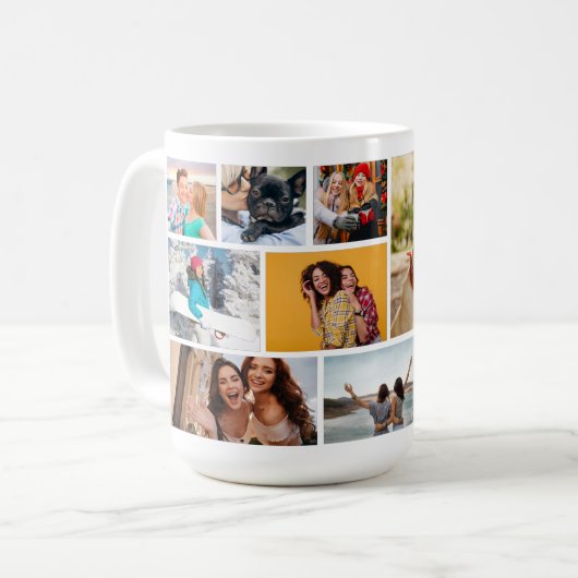 Multi Photo Collage Modern Personalized Name Kaffeetasse (Vorderseite Links)