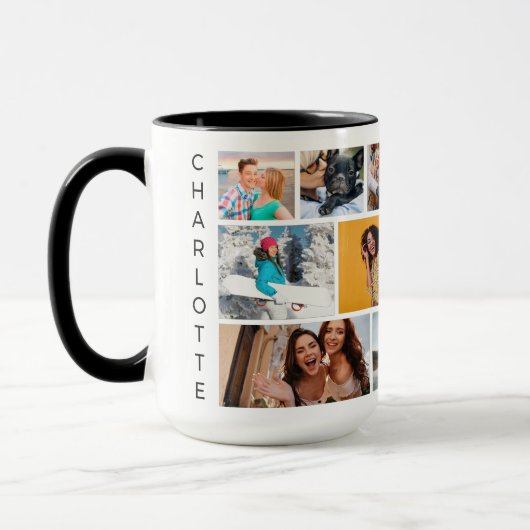 Multi Photo Collage Modern Personalized Name Tasse (Links)