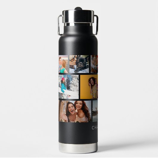Multi Photo Collage Modern Personalized Name Trinkflasche (Vorderseite)