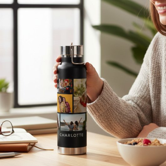 Multi Photo Collage Modern Personalized Name Trinkflasche