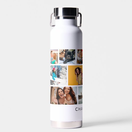 Multi Photo Collage Modern Personalized Name Trinkflasche (Vorne)
